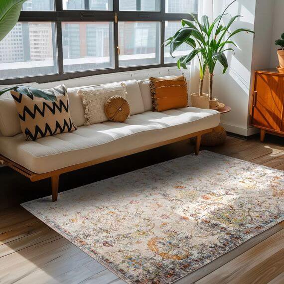 Tapis vintage multicolore rayé rectangle Darius